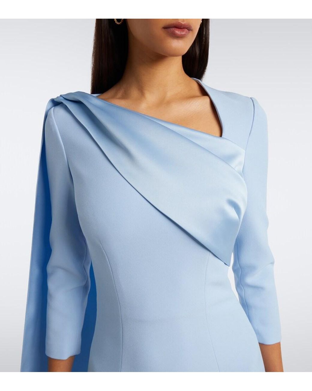 Safiyaa Blue Caped Crepe And Satin Gown