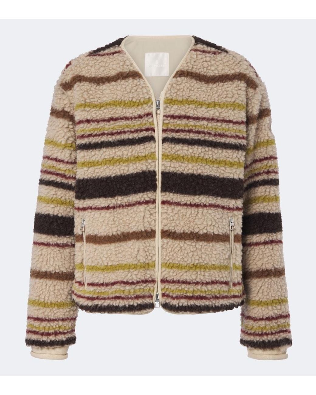 Moncler Natural Striped Wool-Blend Teddy Jacket