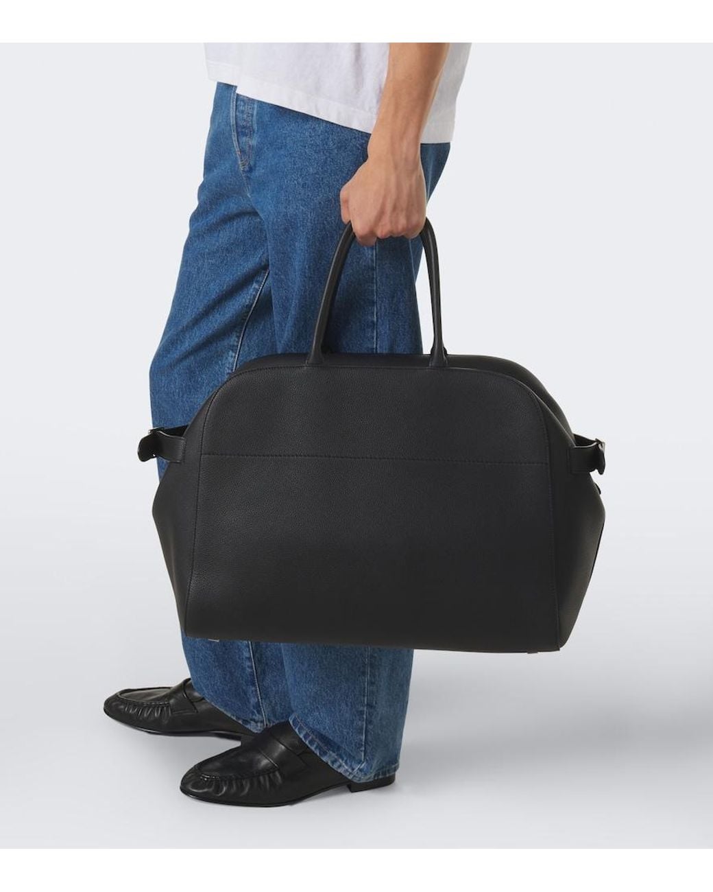 The Row Black Marco Leather Duffel Bag for men
