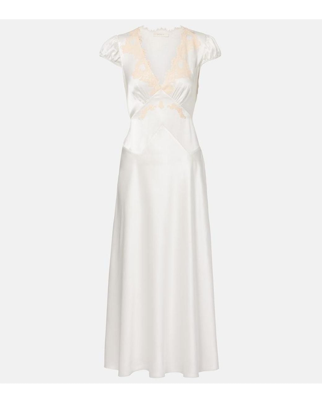 Doen White Coraline Lace-Trimmed Silk Midi Dress
