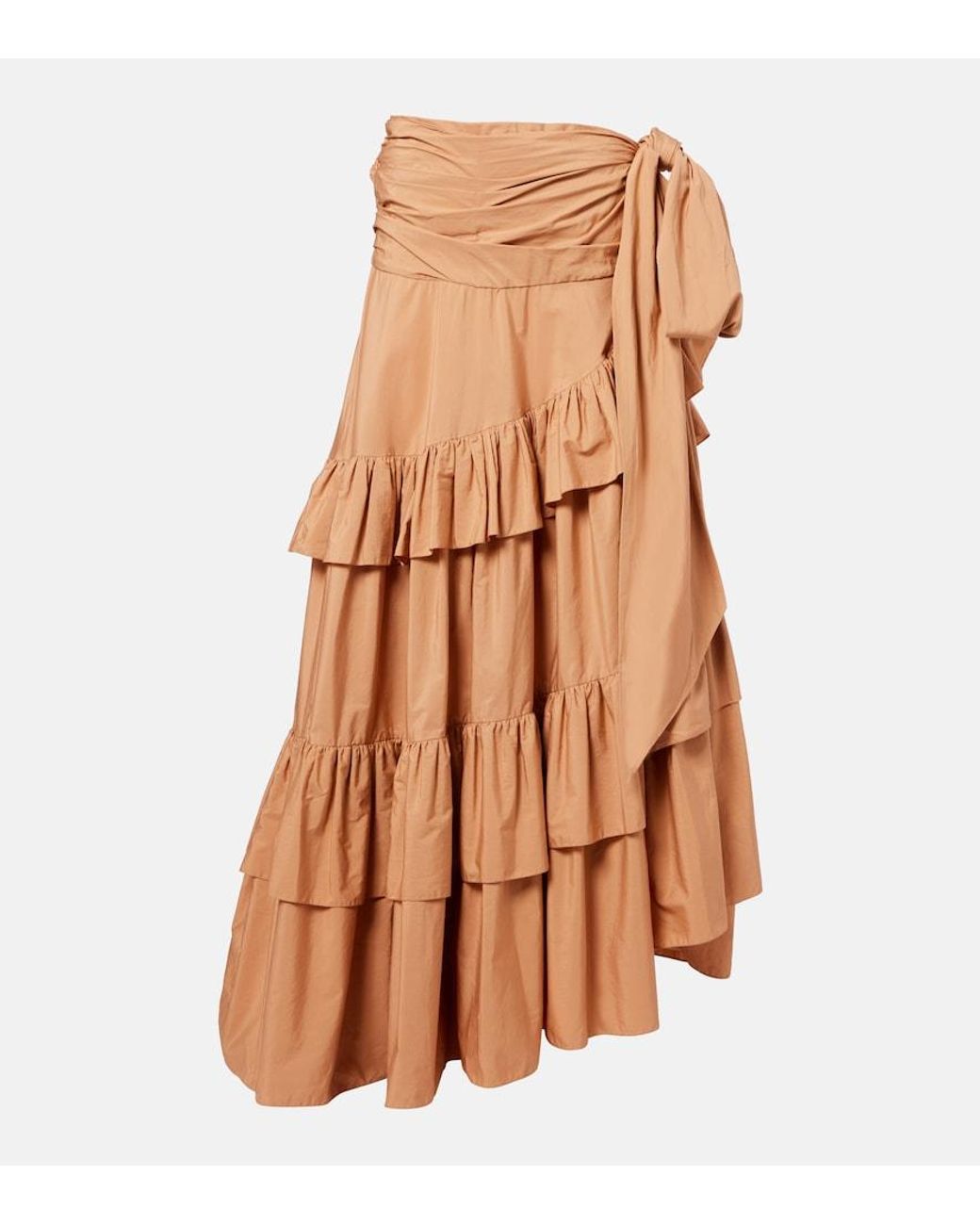 Chloé Brown Asymmetric Ruffled Cotton Maxi Skirt