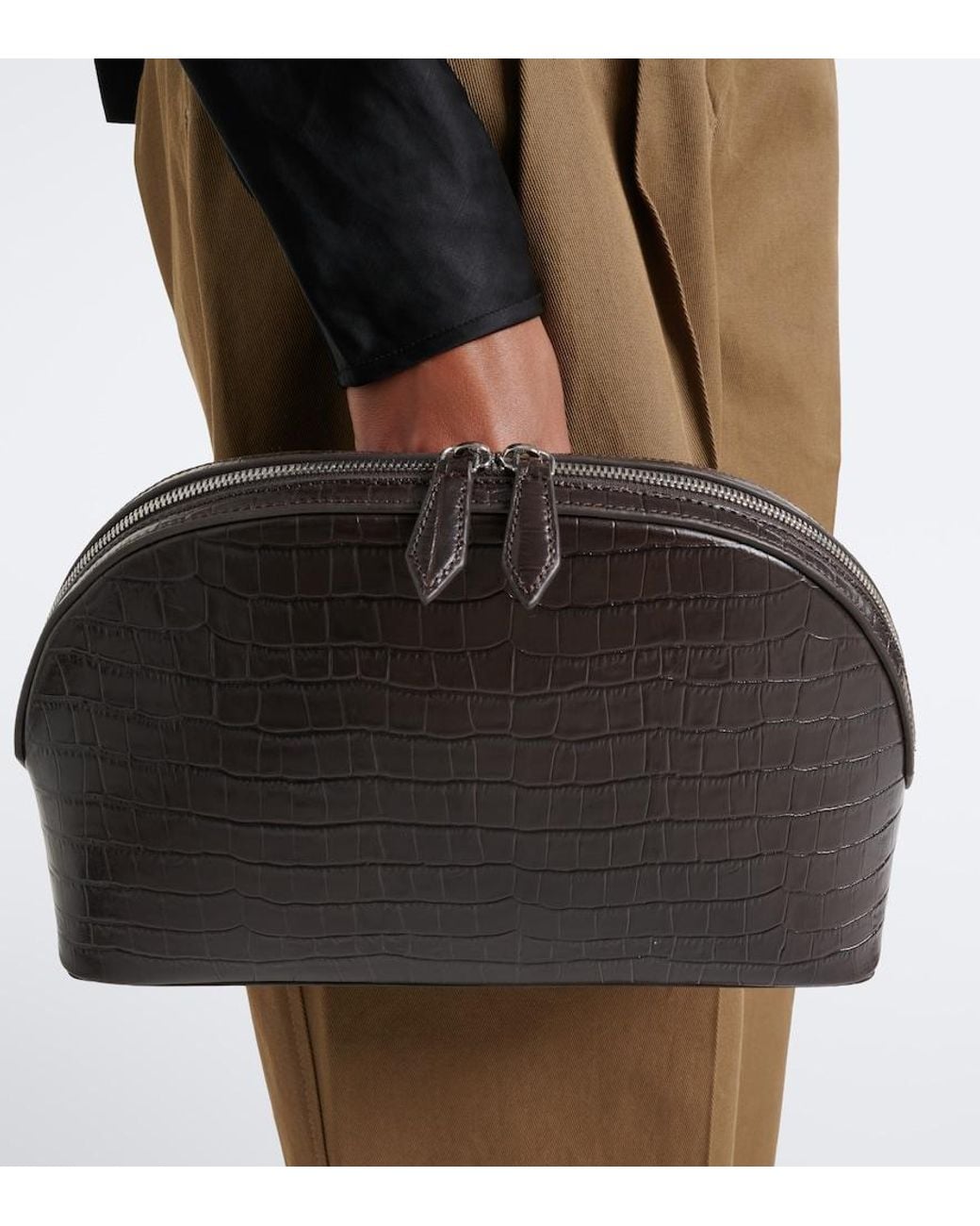 A.Emery Black Halloran Croc-Effect Leather Clutch