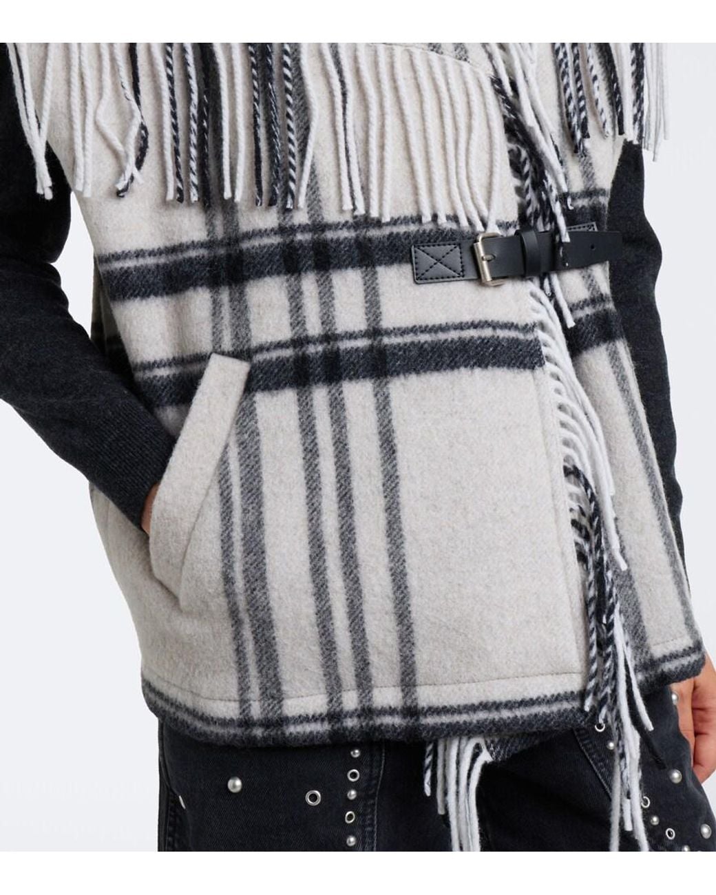 Isabel Marant White Ginesa Checked Fringed Wool-Blend Vest
