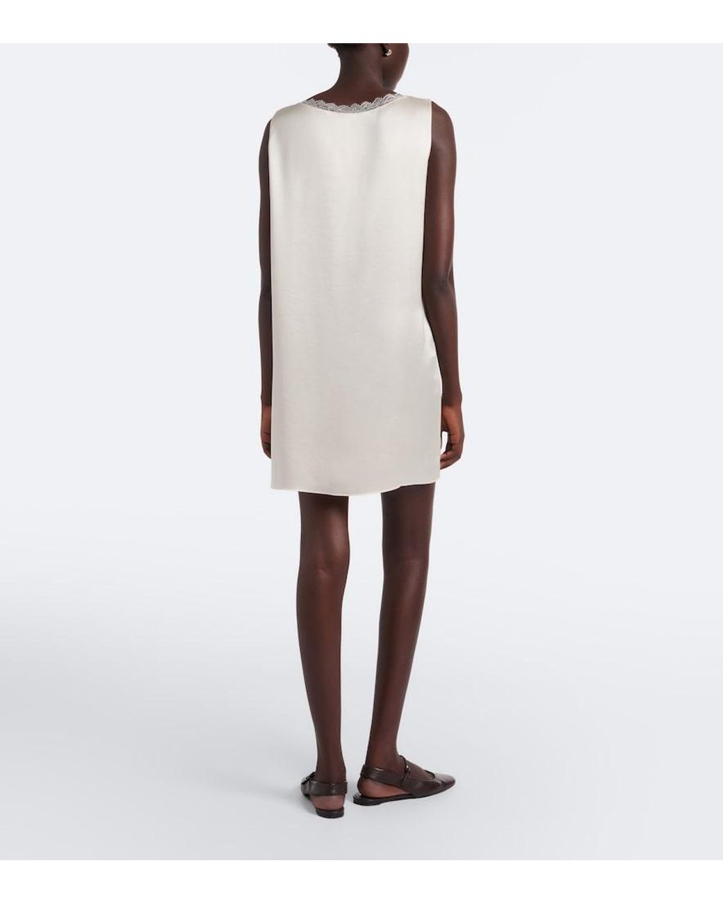 Leset Natural Barb Lace-Trimmed Satin Minidress