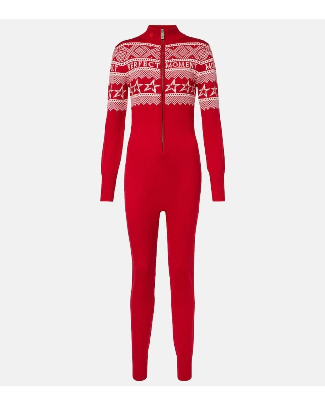 Perfect Moment Red Wool Intarsia Jumpsuit