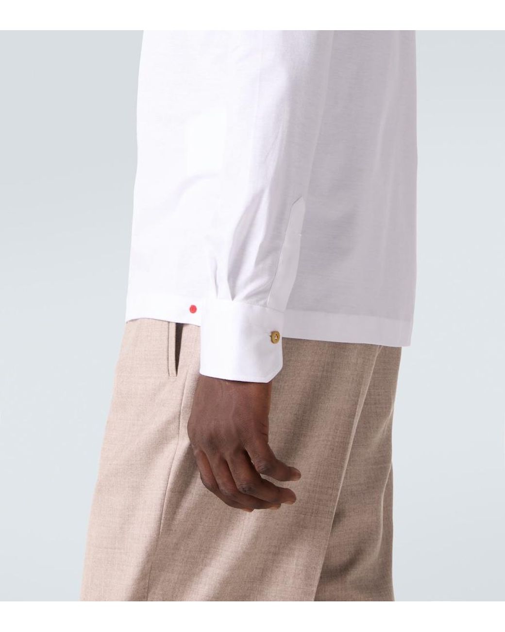 Kiton White Cotton Poplin Polo Top for men