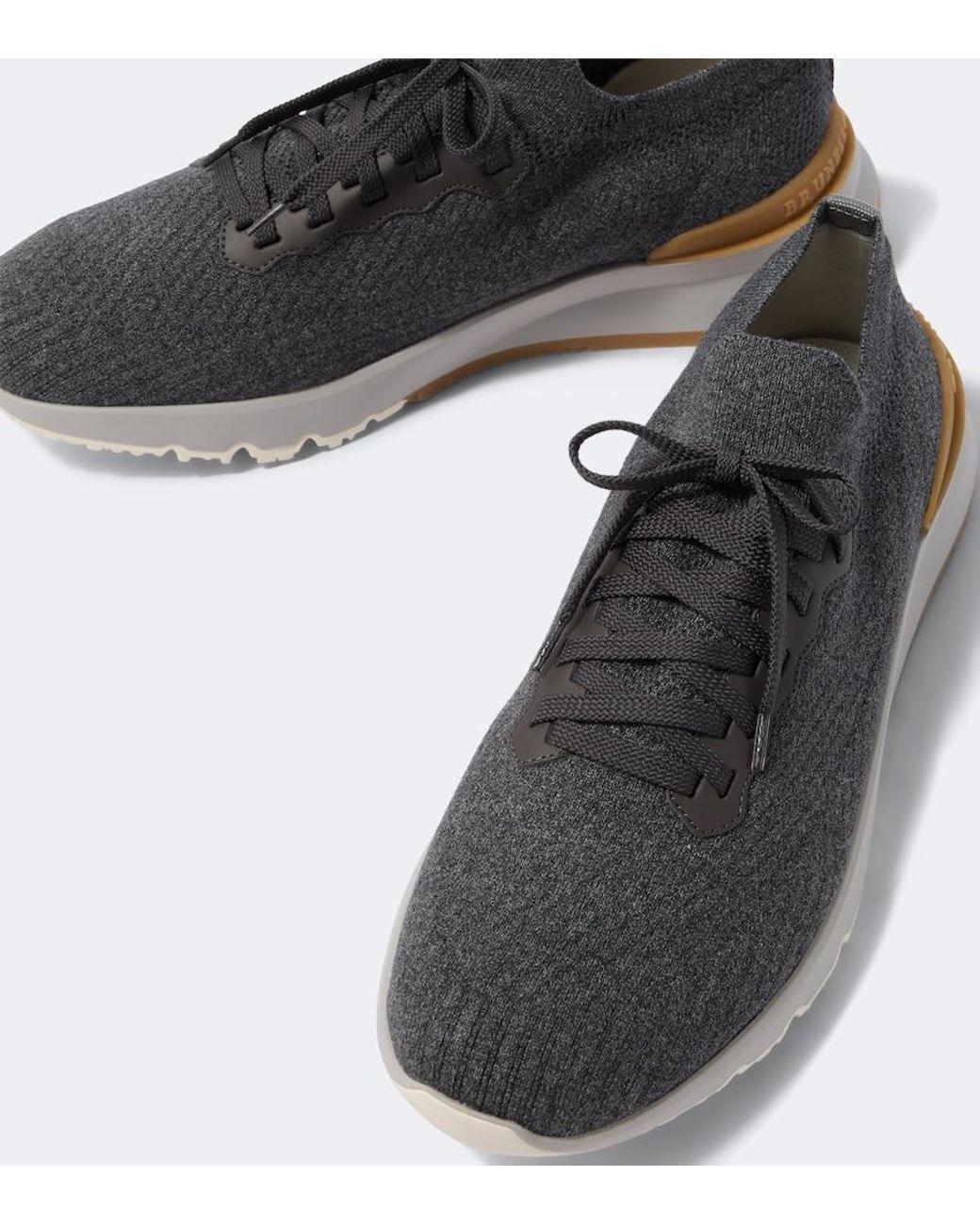 Brunello Cucinelli Gray Leather-Trimmed Sneakers for men