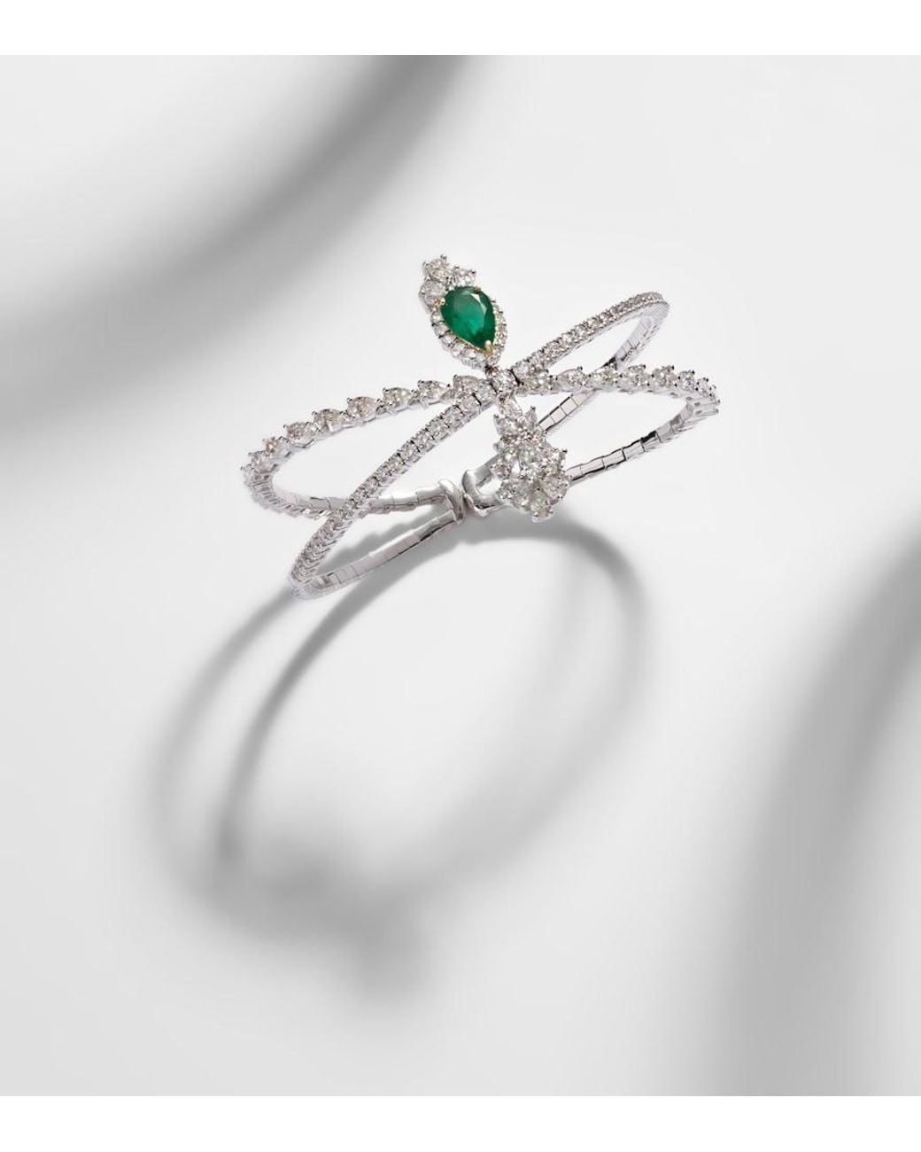 YEPREM Metallic Reign Supreme 18Kt Bangle With Diamonds And Emerald
