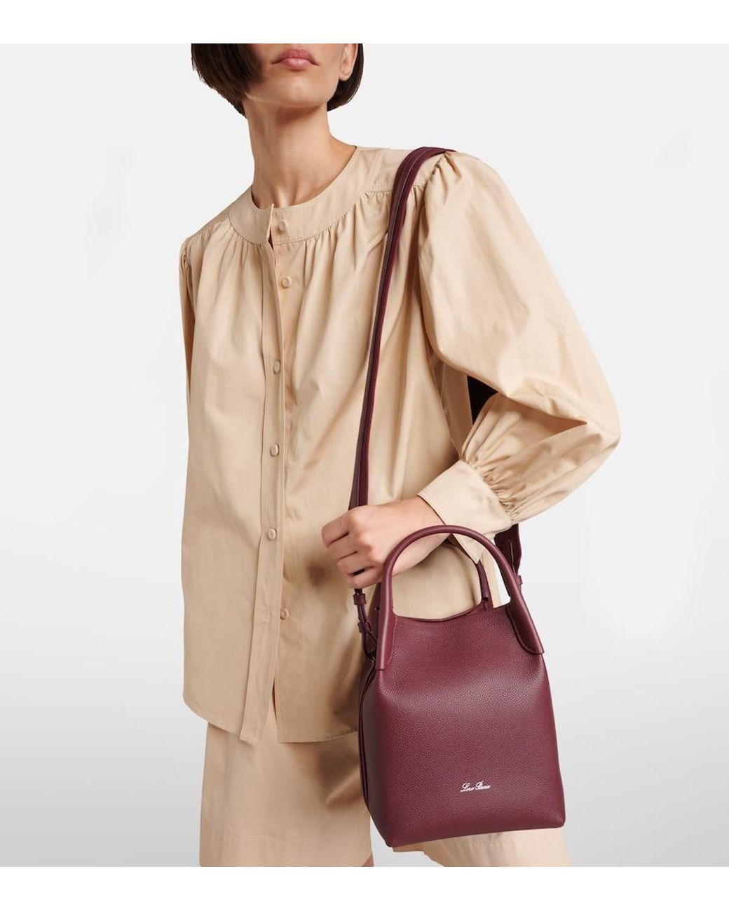 Loro Piana Red Bale Small Leather Bucket Bag