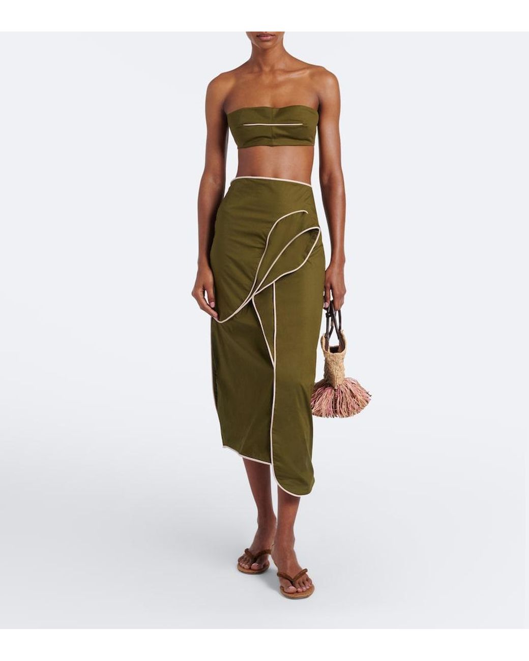 Adriana Degreas Green Cotton-Blend Bandeau Top