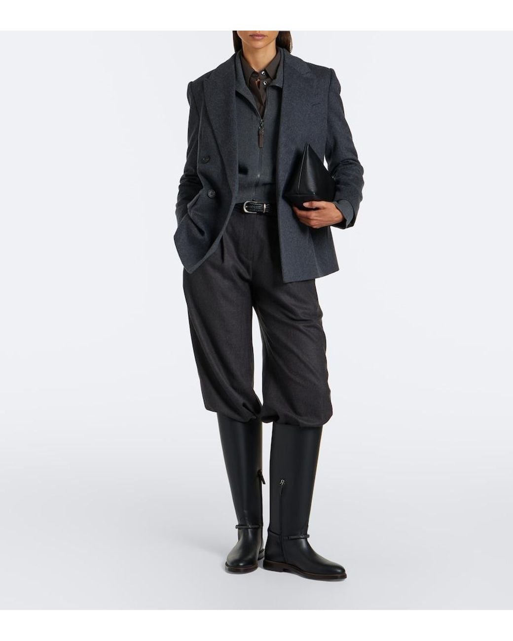 Brunello Cucinelli Black Monili Leather Knee-High Boots