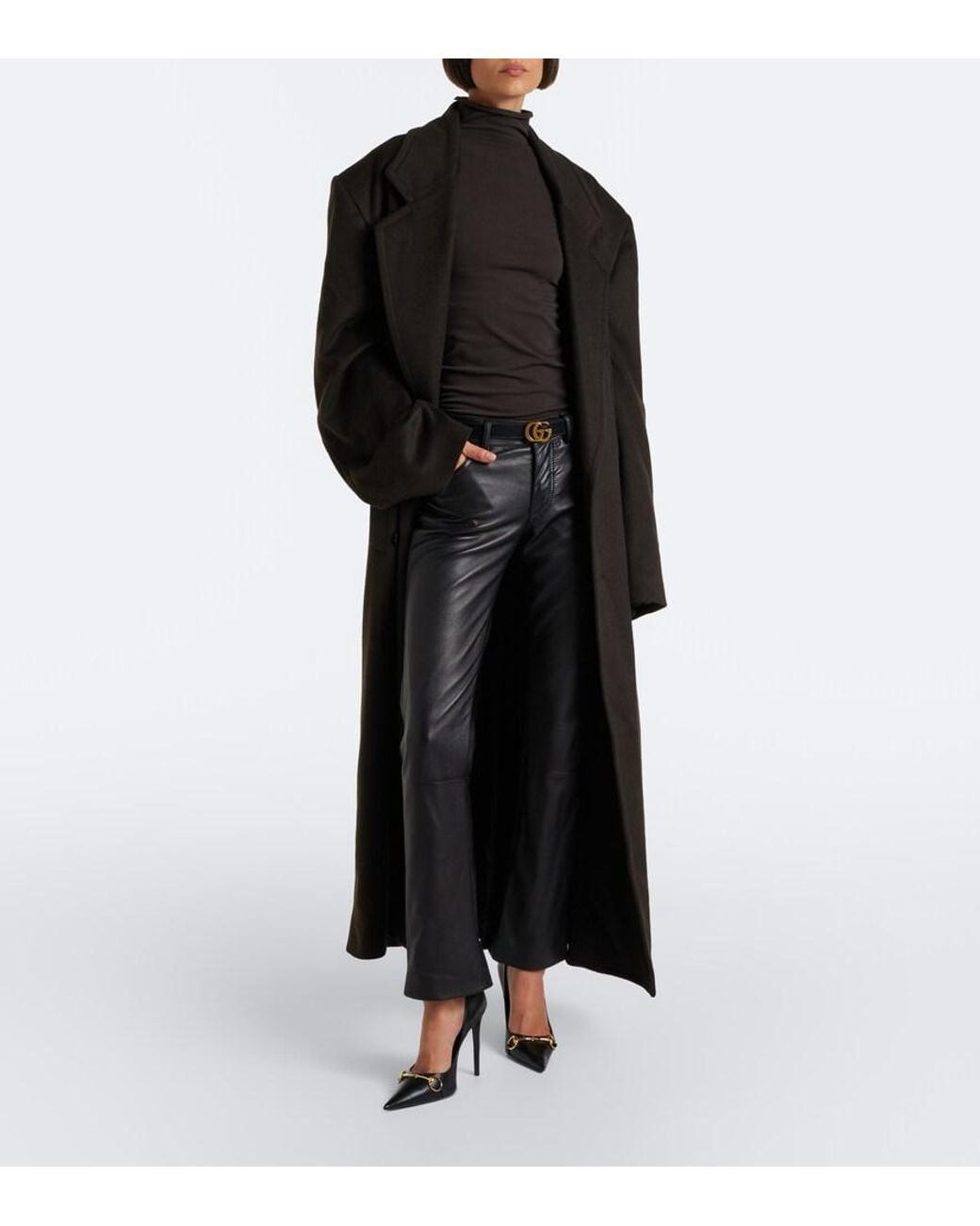 Gucci Black Leather Straight Pants