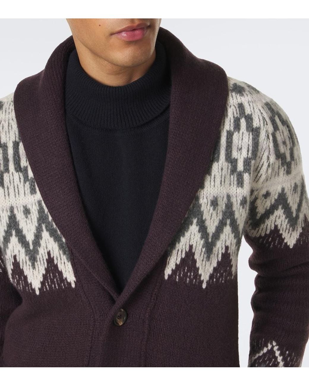 Eleventy Red Chevron Cashmere And Silk Intarsia Cardigan for men