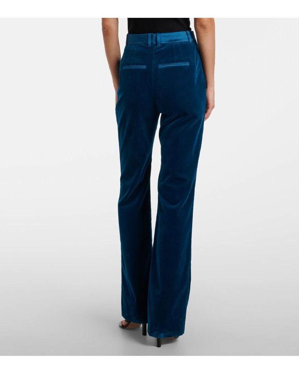 Rabanne Blue Cotton-Blend Velvet Flared Pants
