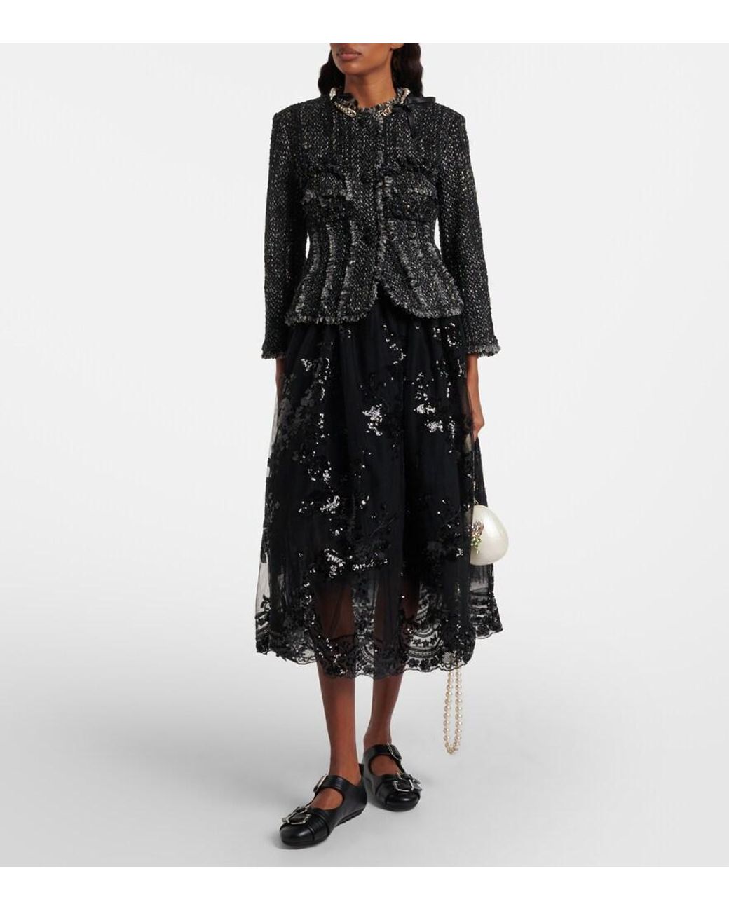 Simone Rocha Black Sequined Midi Skirt