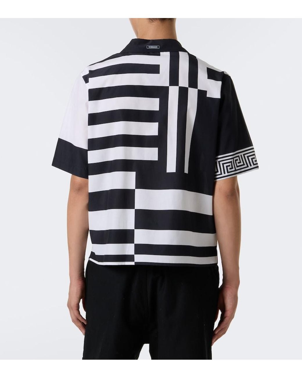 Versace Black Printed Cotton And Silk Bowling Shirt for men