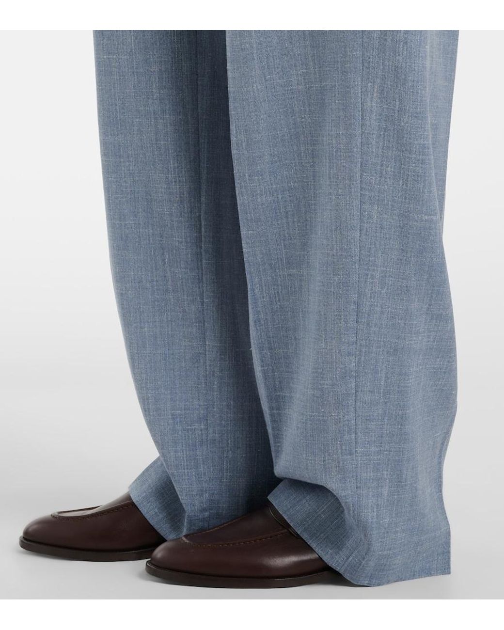 Loro Piana Blue Hector Wool, Silk, And Linen Wide-Leg Pants