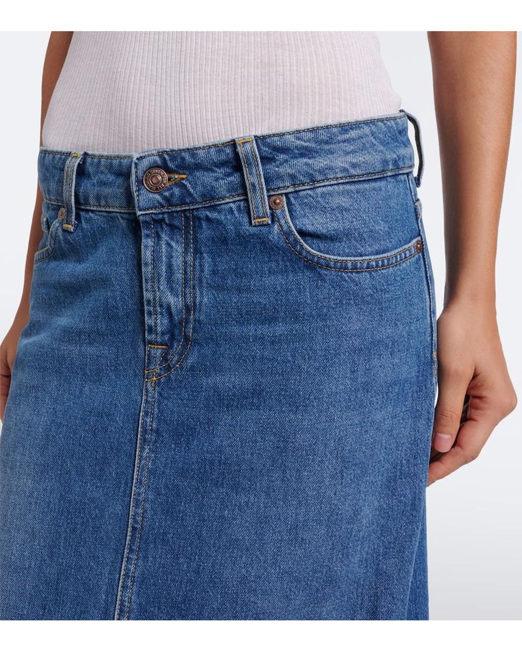 7 For All Mankind Blue Denim Maxi Skirt