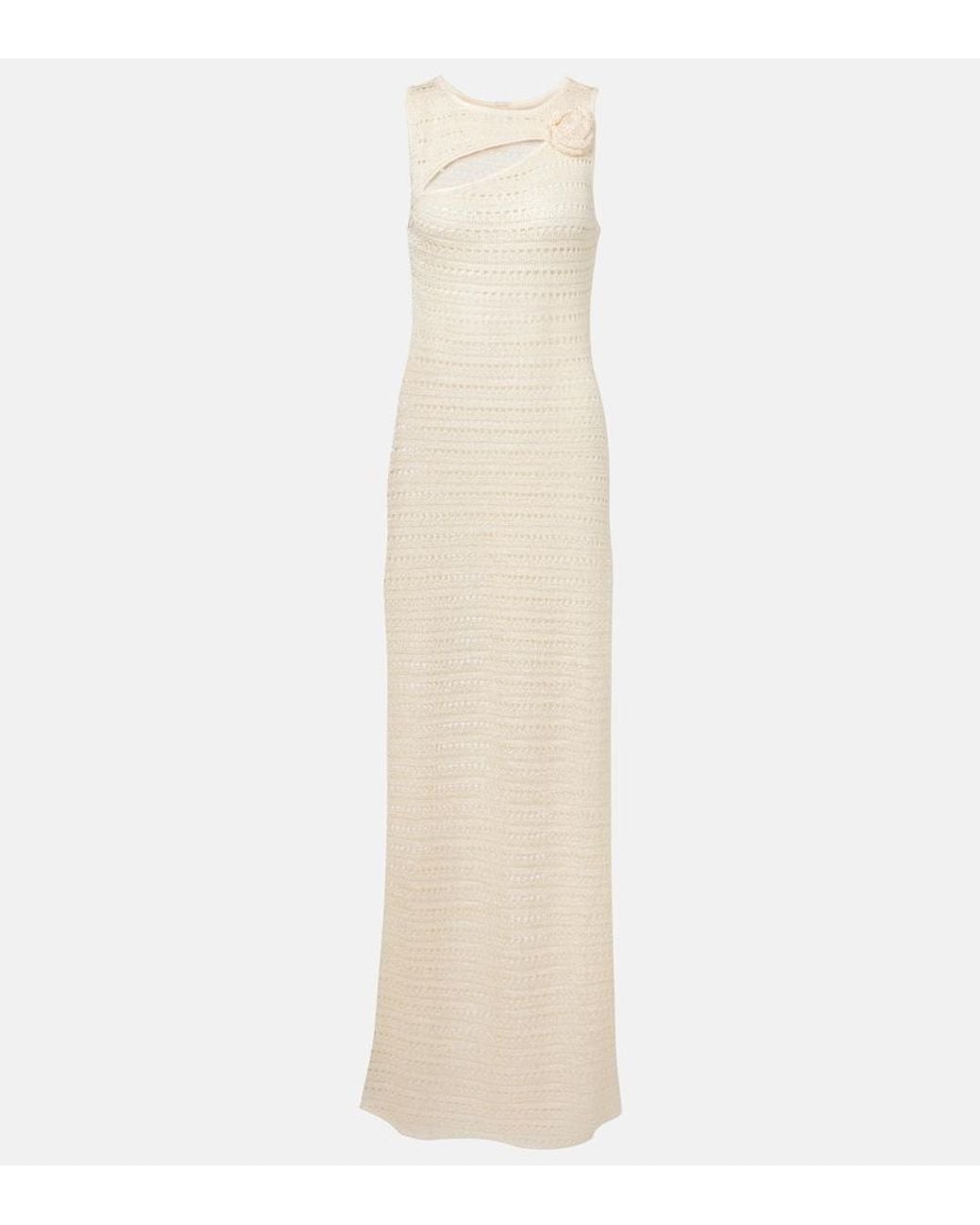 SAME White Floral-Applique Crochet Maxi Dress