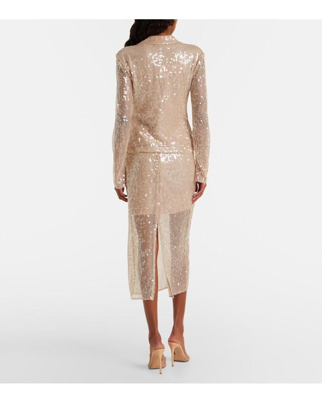 Veronica Beard Natural Allora Sequined Midi Skirt