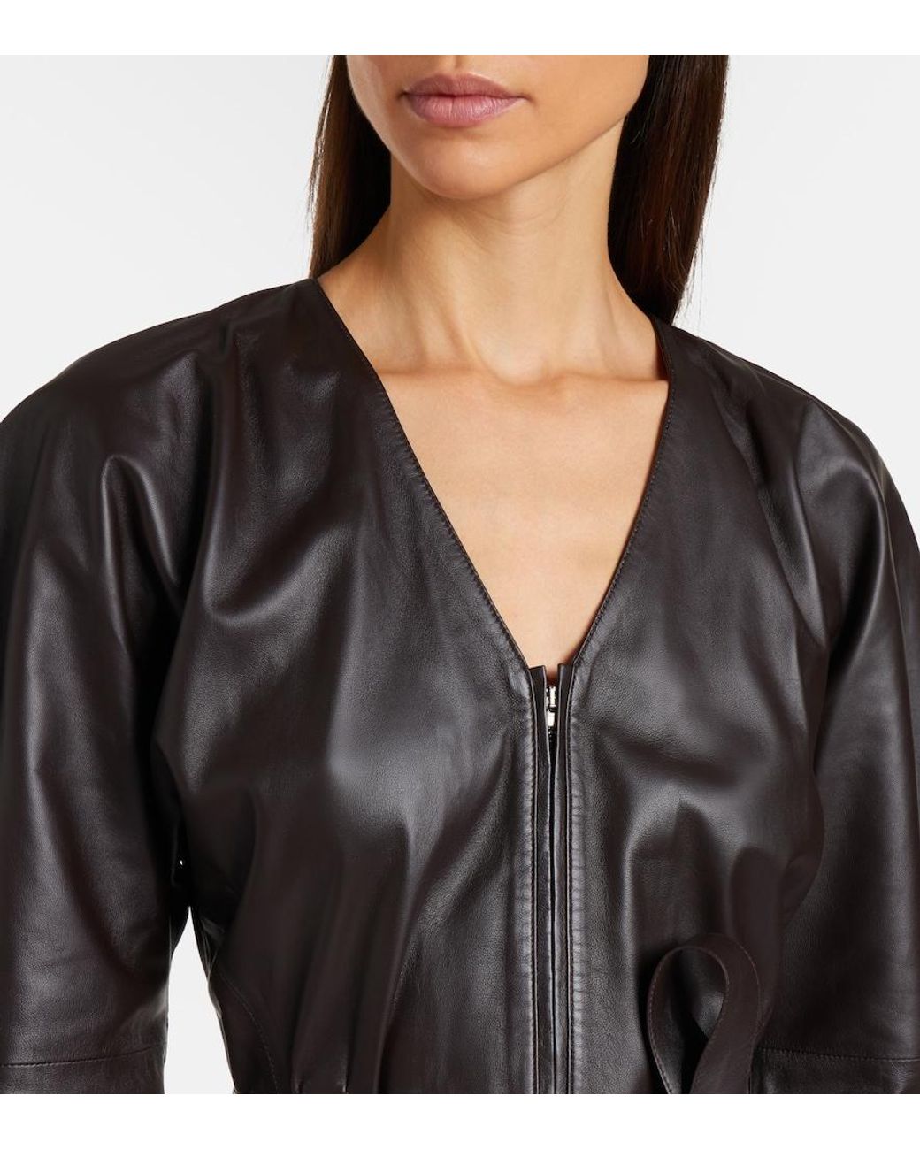 Victoria Beckham Black Leather Midi Dress
