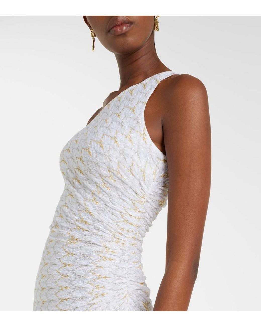 Missoni White Lame One-Shoulder Maxi Dress
