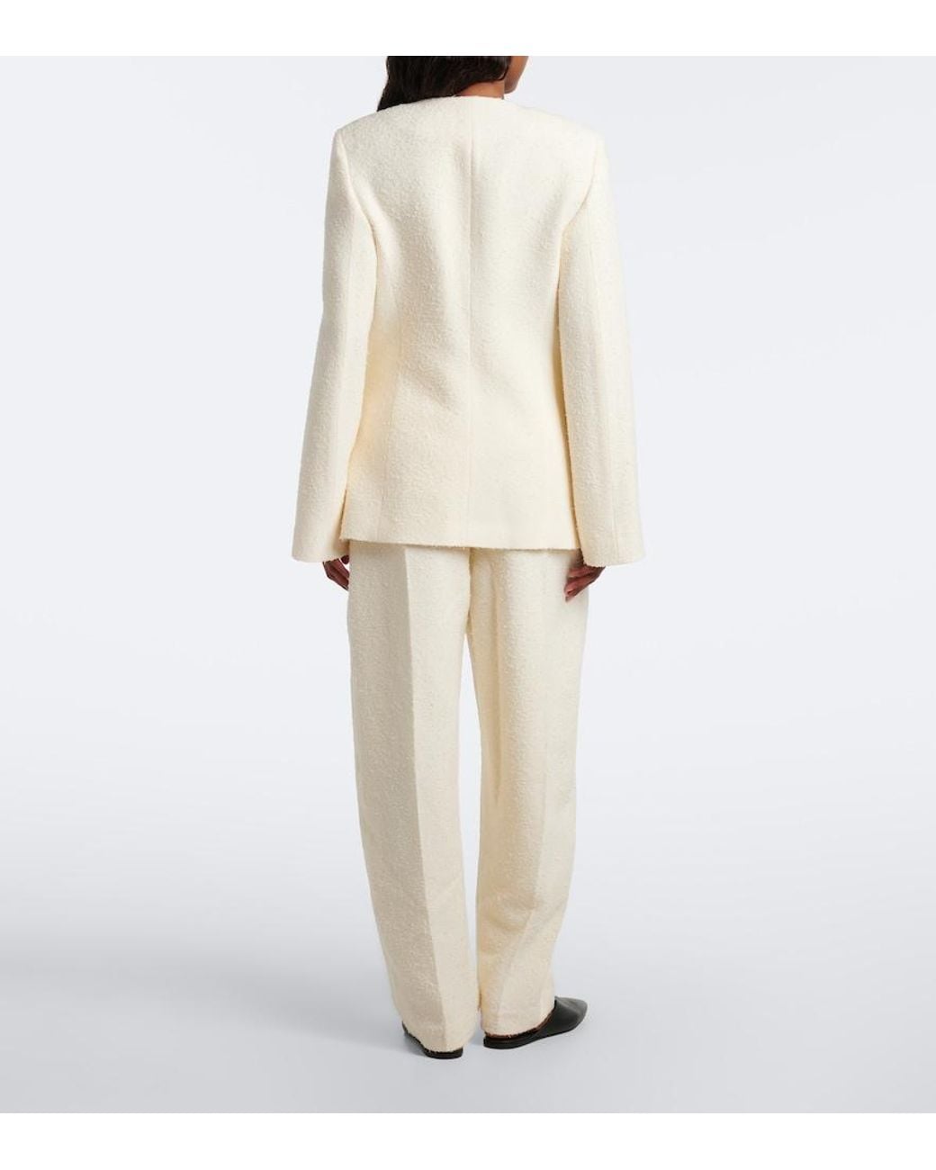 Rohe White Wool-Blend Boucle Barrel-Leg Pants
