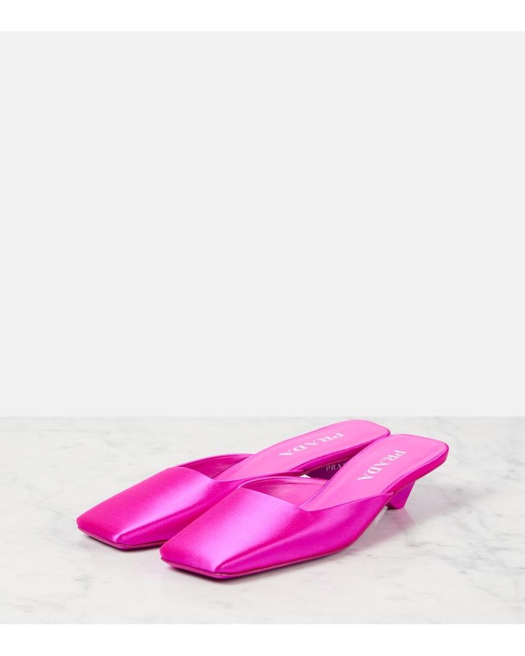 Prada Satin Mules in Pink | Lyst