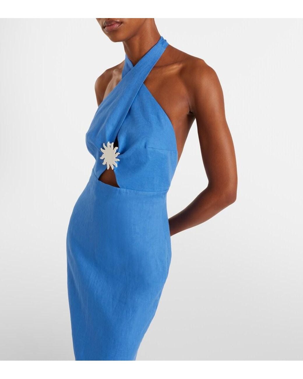 Cala De La Cruz Blue Orly Cutout Linen Maxi Dress