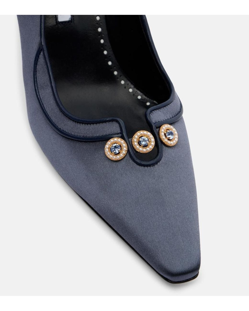 Manolo Blahnik Blue Amala 70 Embellished Satin Pumps