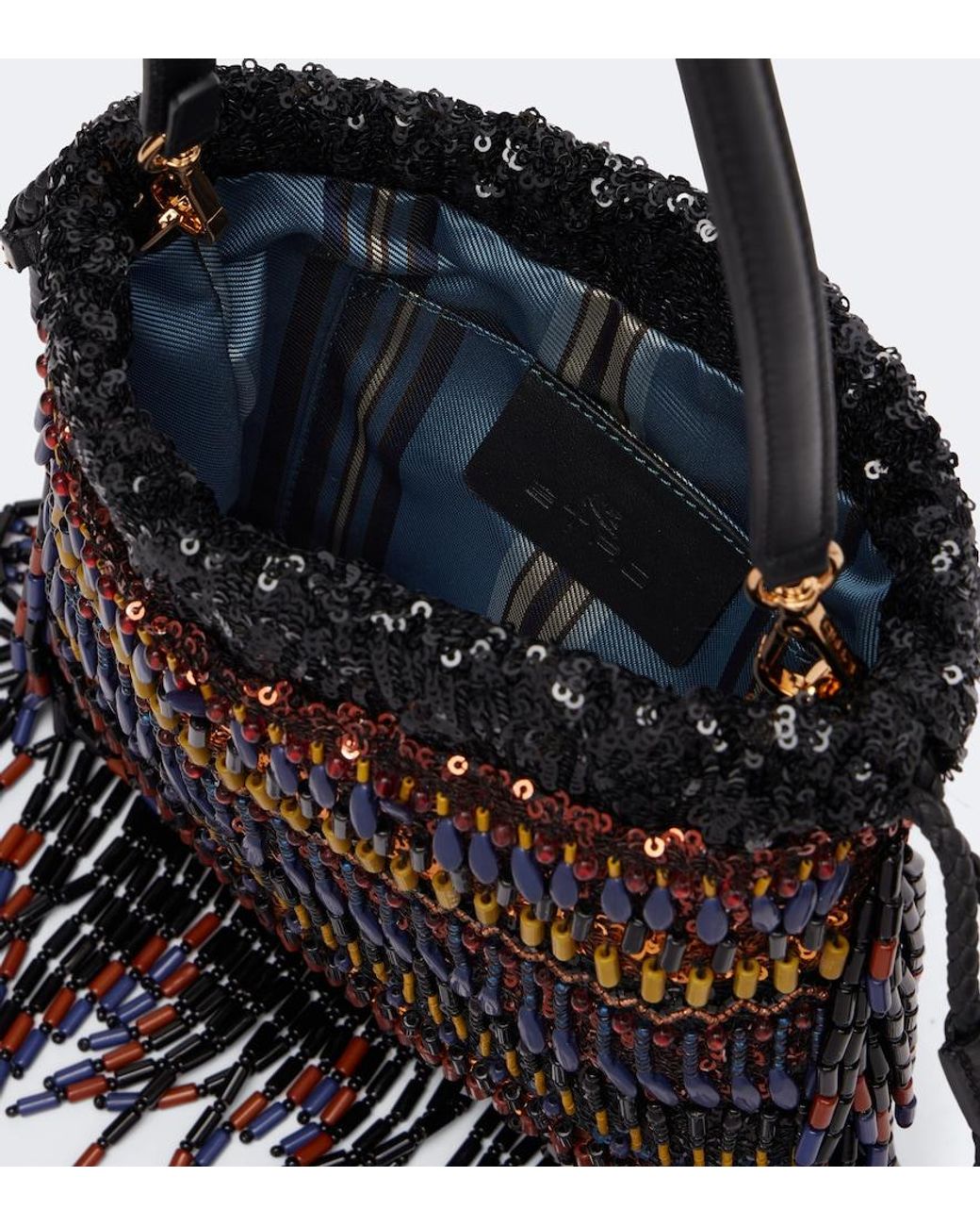Etro Black Kalispera Small Beaded Fringed Shoulder Bag