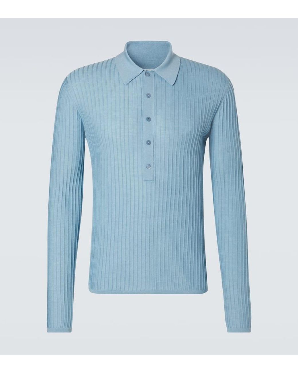 Saint Laurent Polohemd Aus Wolle, Kaschmir Und Seide in Blue für Herren