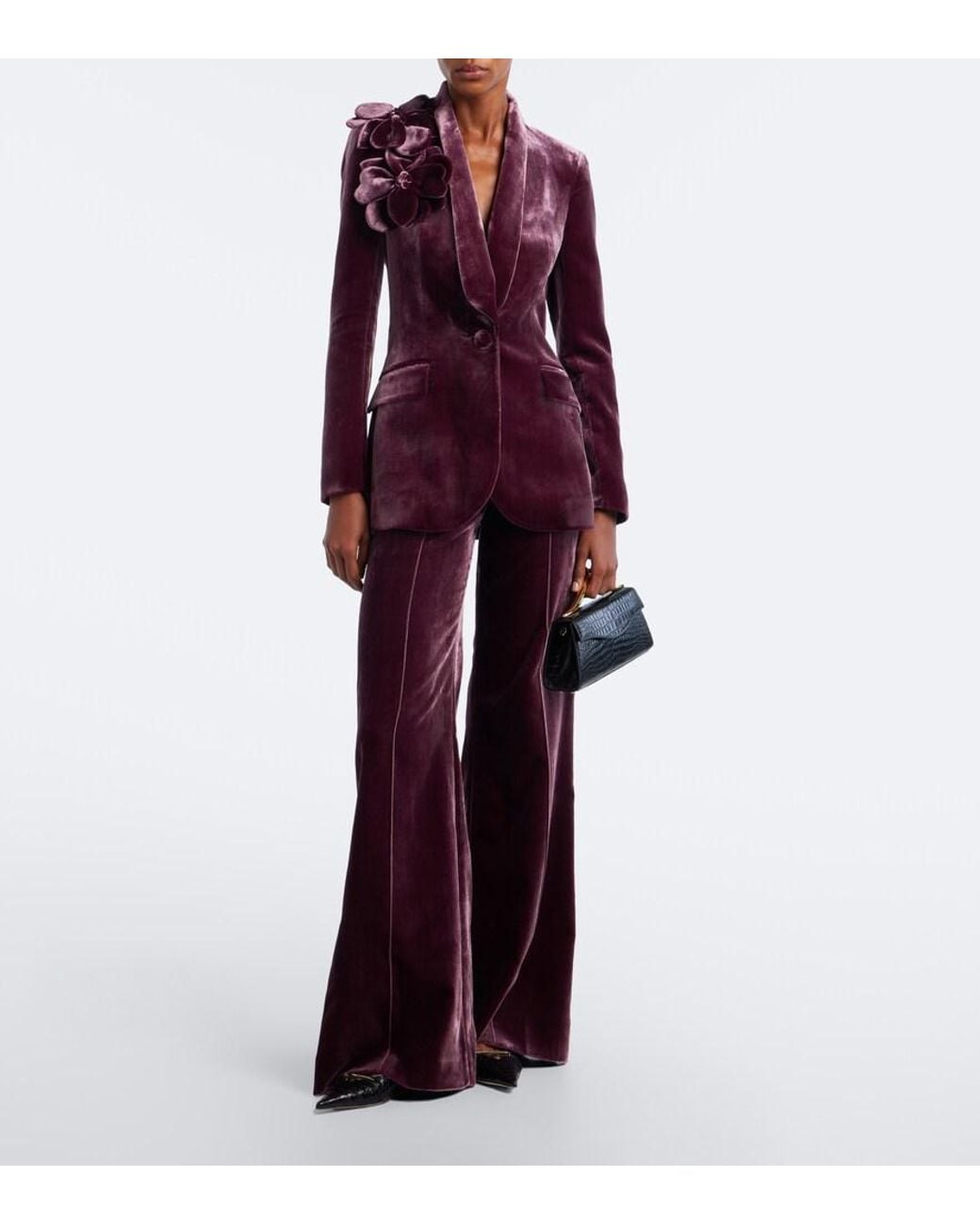 Elie Saab Purple Floral-Applique Silk-Blend Velvet Blazer