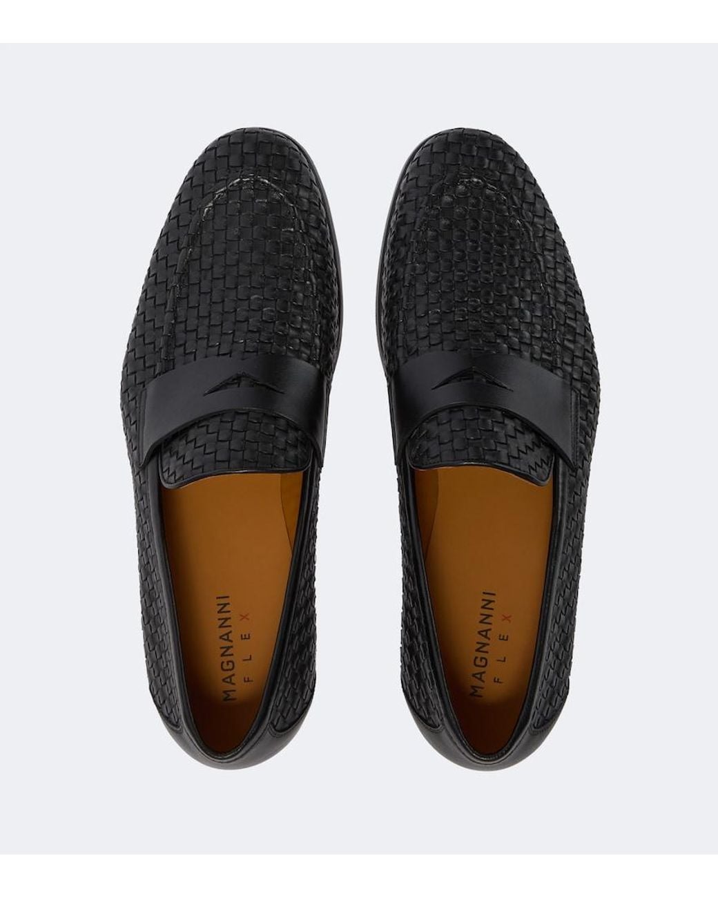 Magnanni Shoes Black Heracio Woven Leather Penny Loafers for men