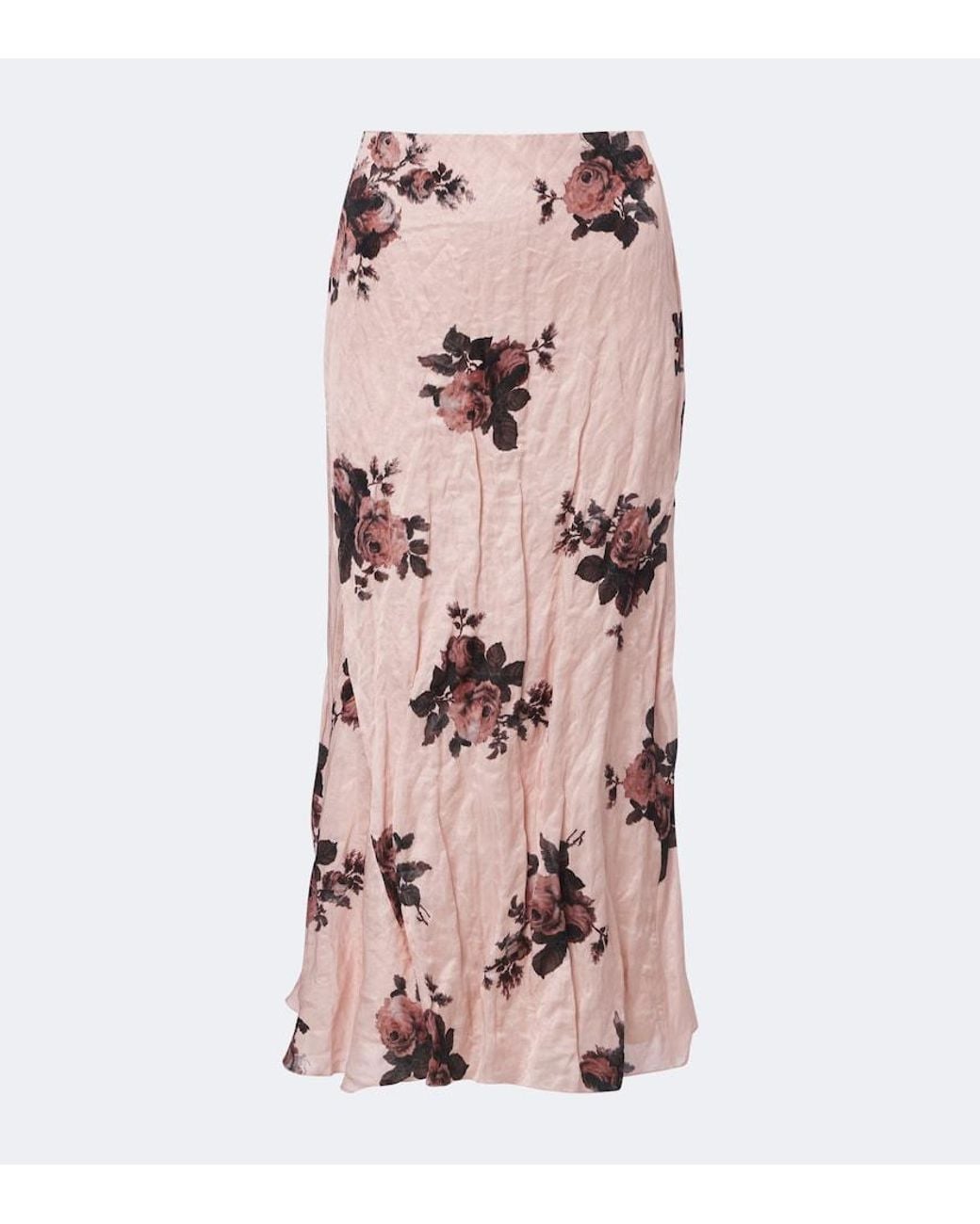 Erdem Pink Floral Satin Midi Skirt