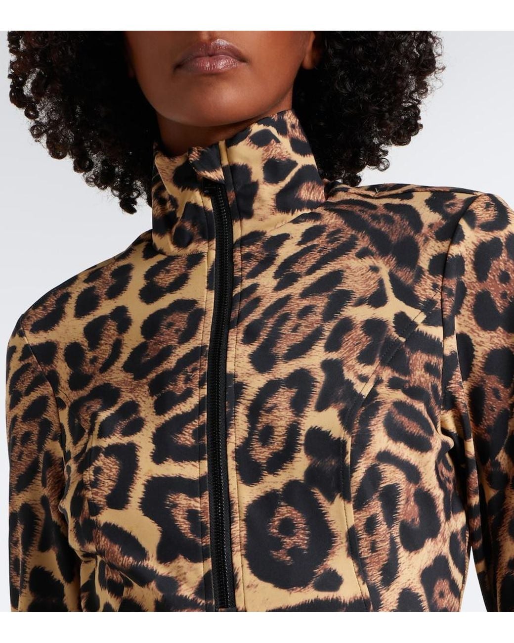 Goldbergh Brown Leona Leopard-Print Half-Zip Ski Top
