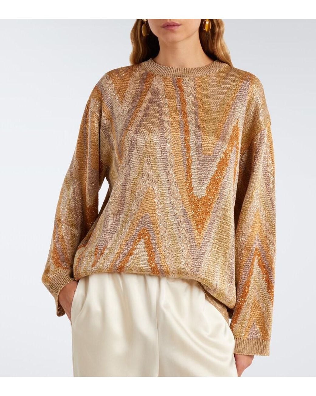 Pull Zigzag En Lame A Sequins Missoni en coloris Natural