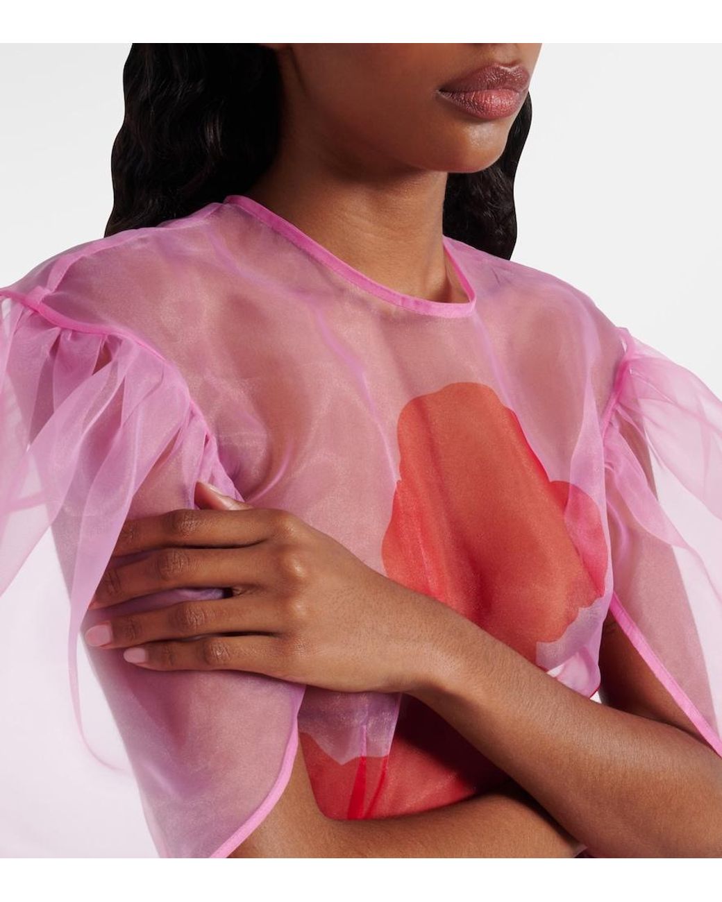 Simone Rocha Pink Printed Organza Midi Dress