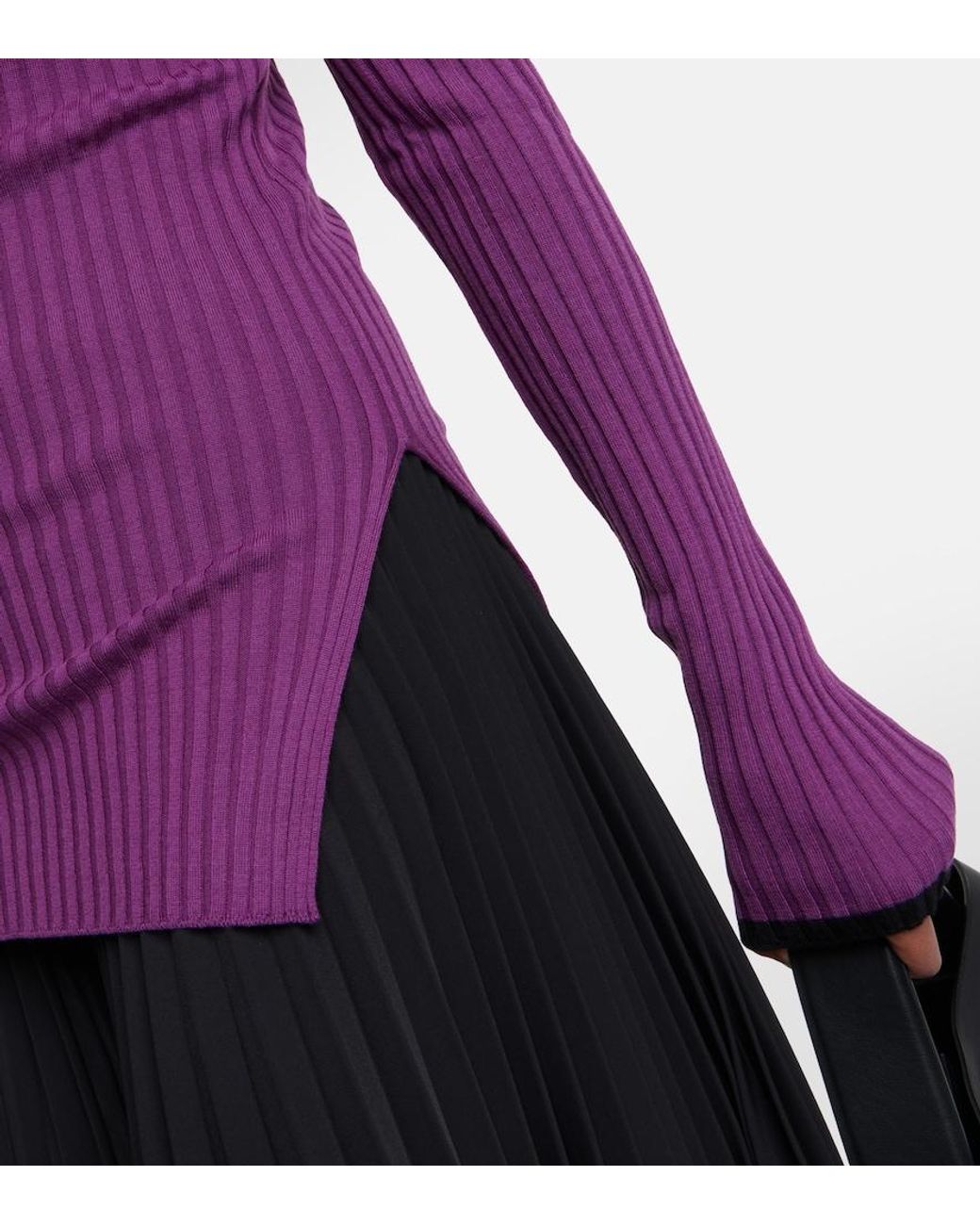 Plan C Purple Ribbed-Knit Wool Sweater