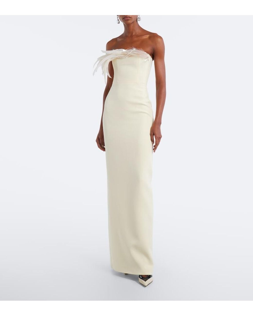 David Koma White Feather-Trimmed Bustier Gown