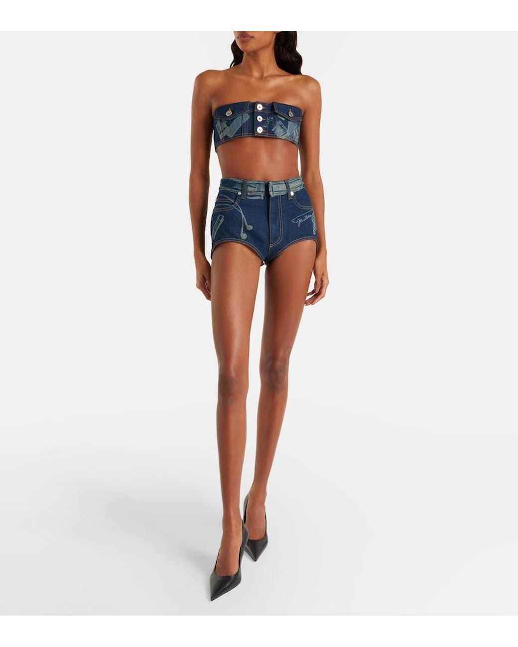 Jean Paul Gaultier Blue Trompe-L'Oil Denim Bandeau Top