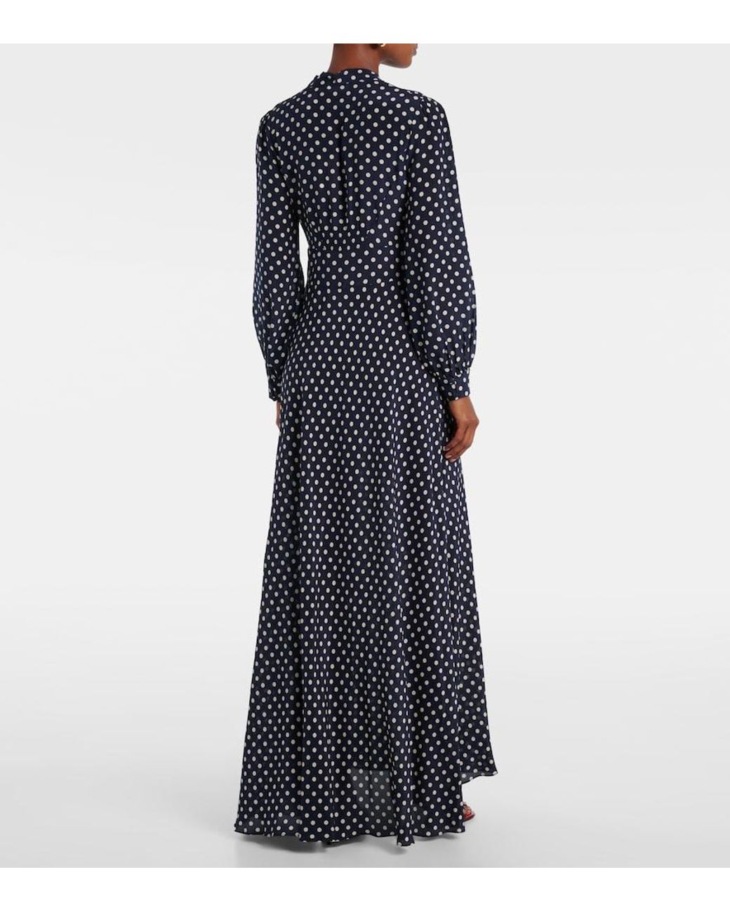 Rixo Blue Emory Polka-Dot Silk Maxi Dress