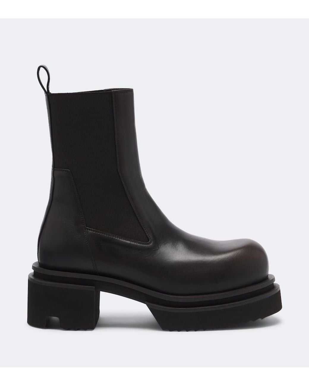 Rick Owens Black Beatle Leather Platform Chelsea Boots