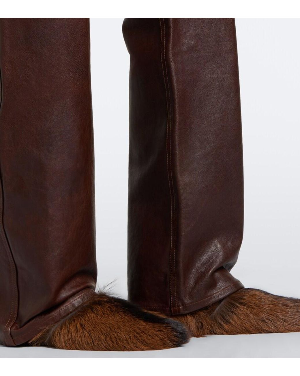 Lemaire Brown Leather Straight Pants