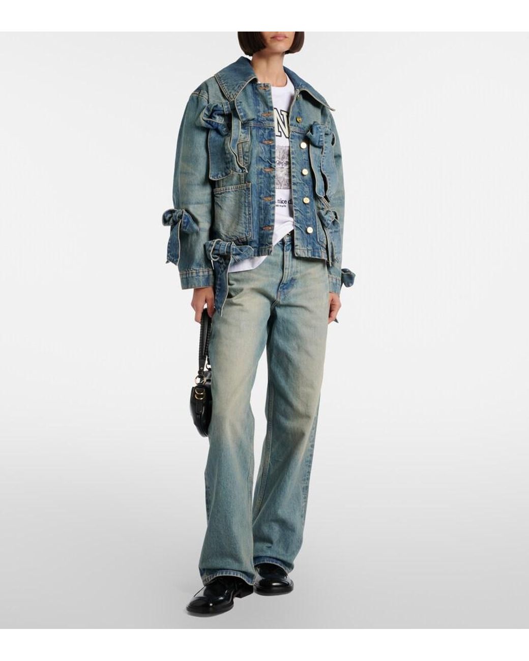 Ganni Blue Bow-Detail Denim Jacket