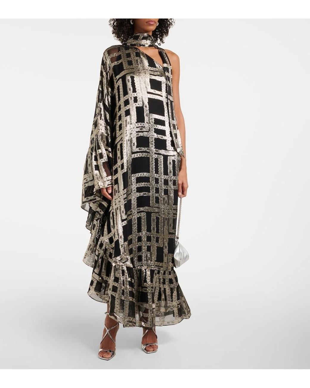 ‎Taller Marmo White Betsy Printed Asymmetric Silk-Blend Maxi Dress