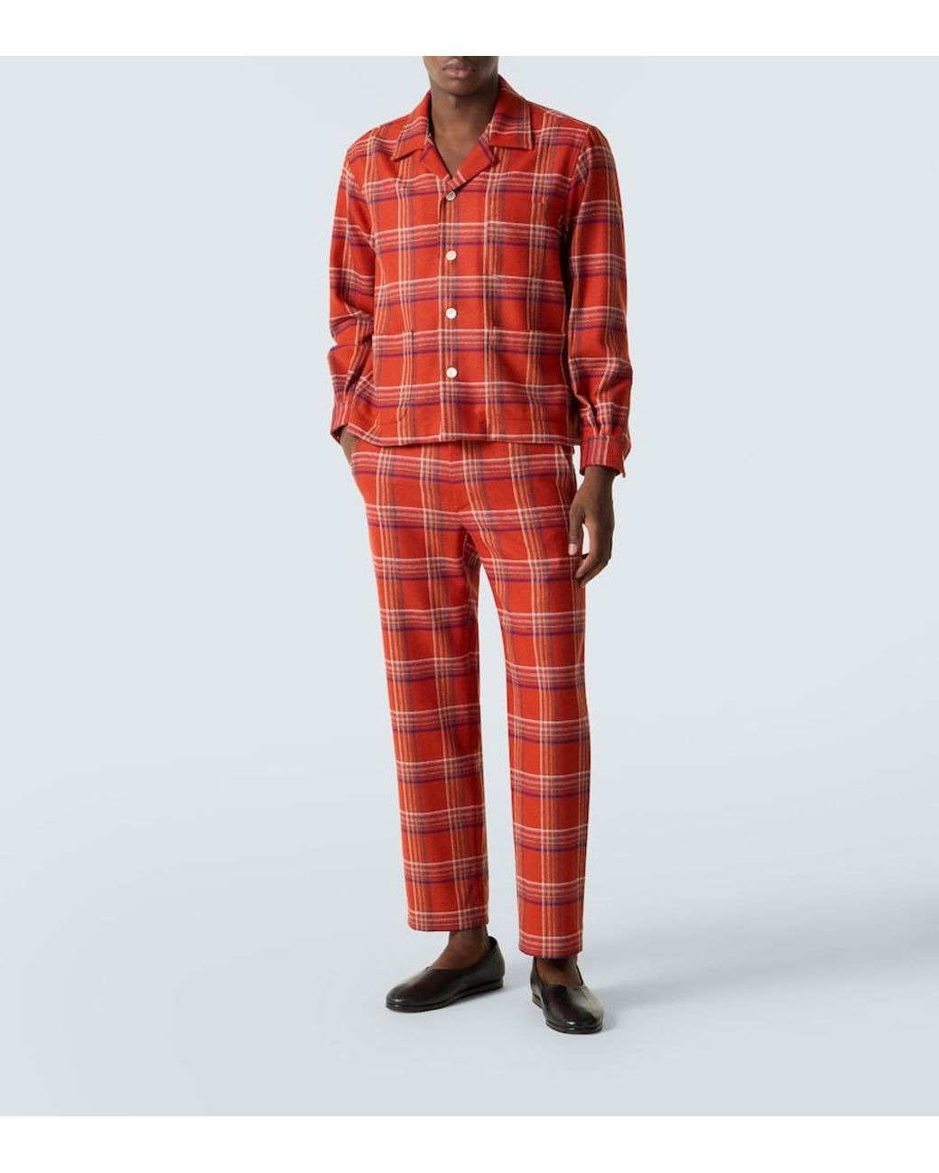 Bode Red Gable Plaid Wool Flannel Overshirt for men
