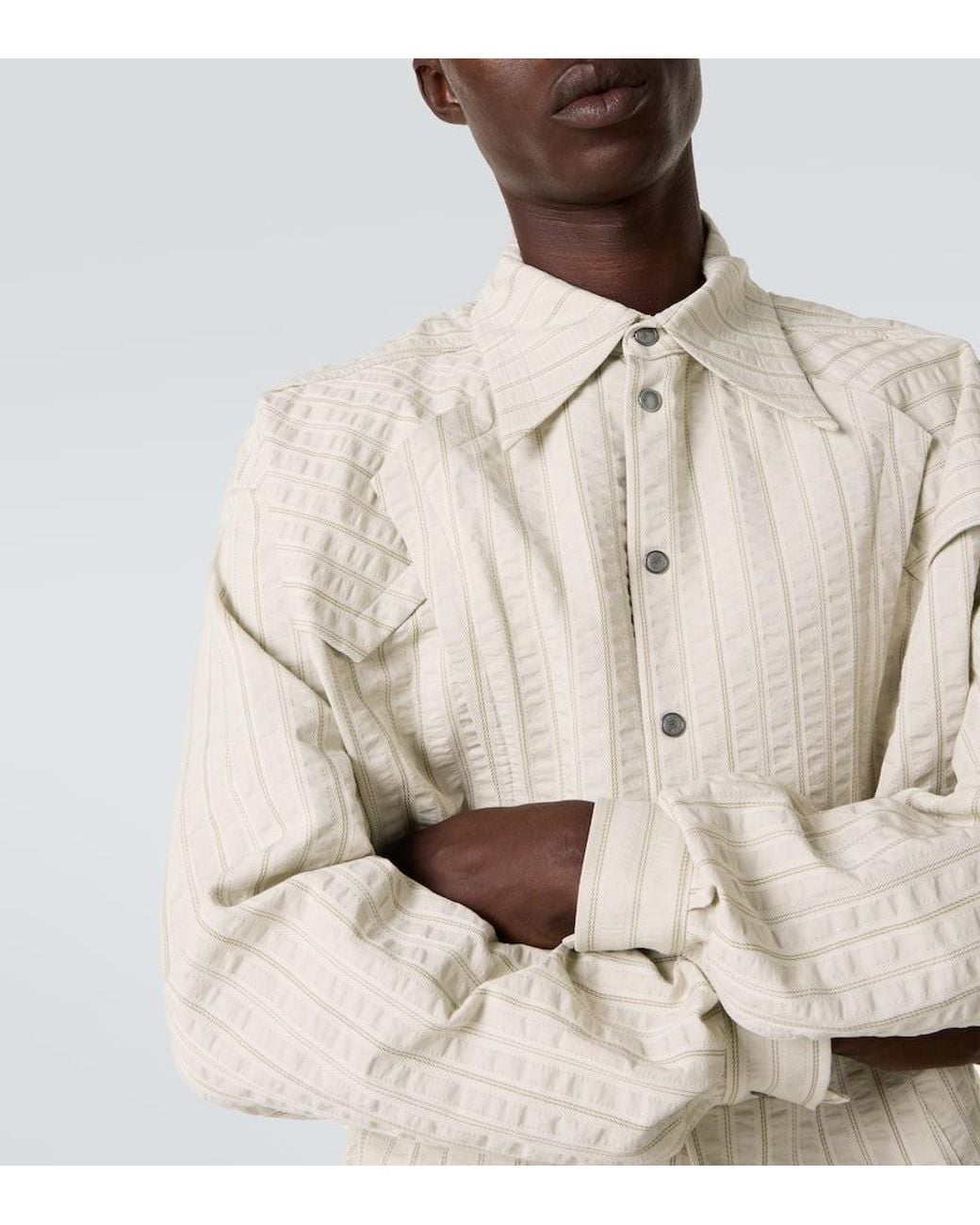 トップス KIKO KOSTADINOV KRANER CROPPED SHIRT Kiko Kostadinov Kraner Striped Cropped Cotton Shirt in White for