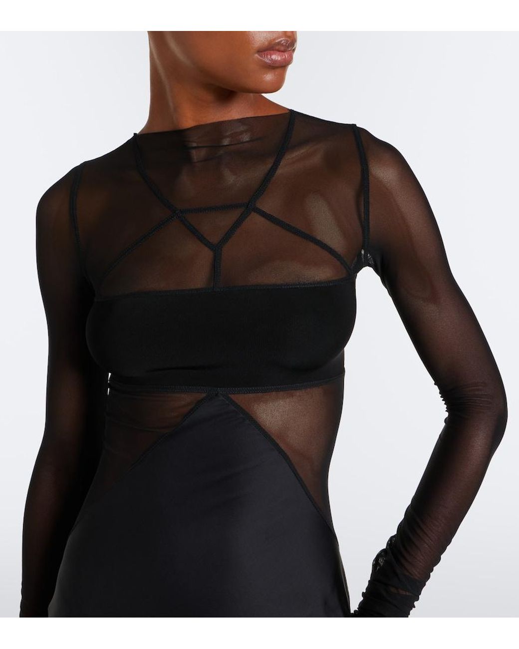 Rick Owens Black Combo Tulle-Trimmed Gown