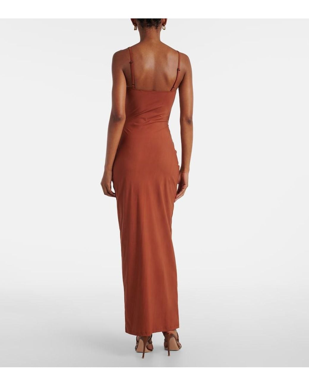 Christopher Esber Red Pierced Orbit Cutout Jersey Maxi Dress
